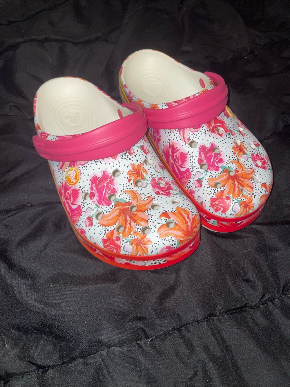 Crocs rare Floral Slip-On Crocband Clog in Pink & Orange m5 w7